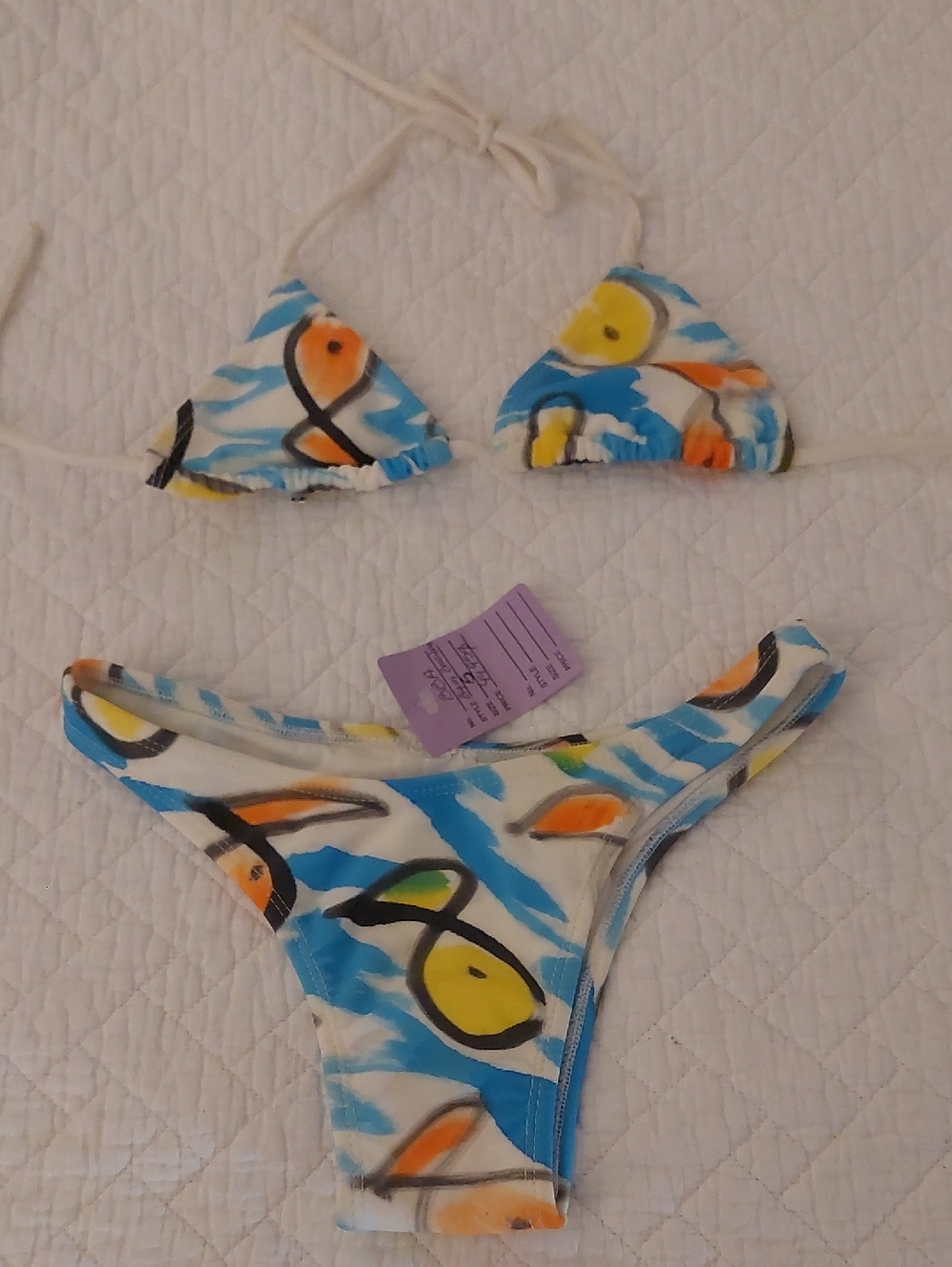 Petite Blue & White Brazilian Petit Fish Print Triangle Bikini